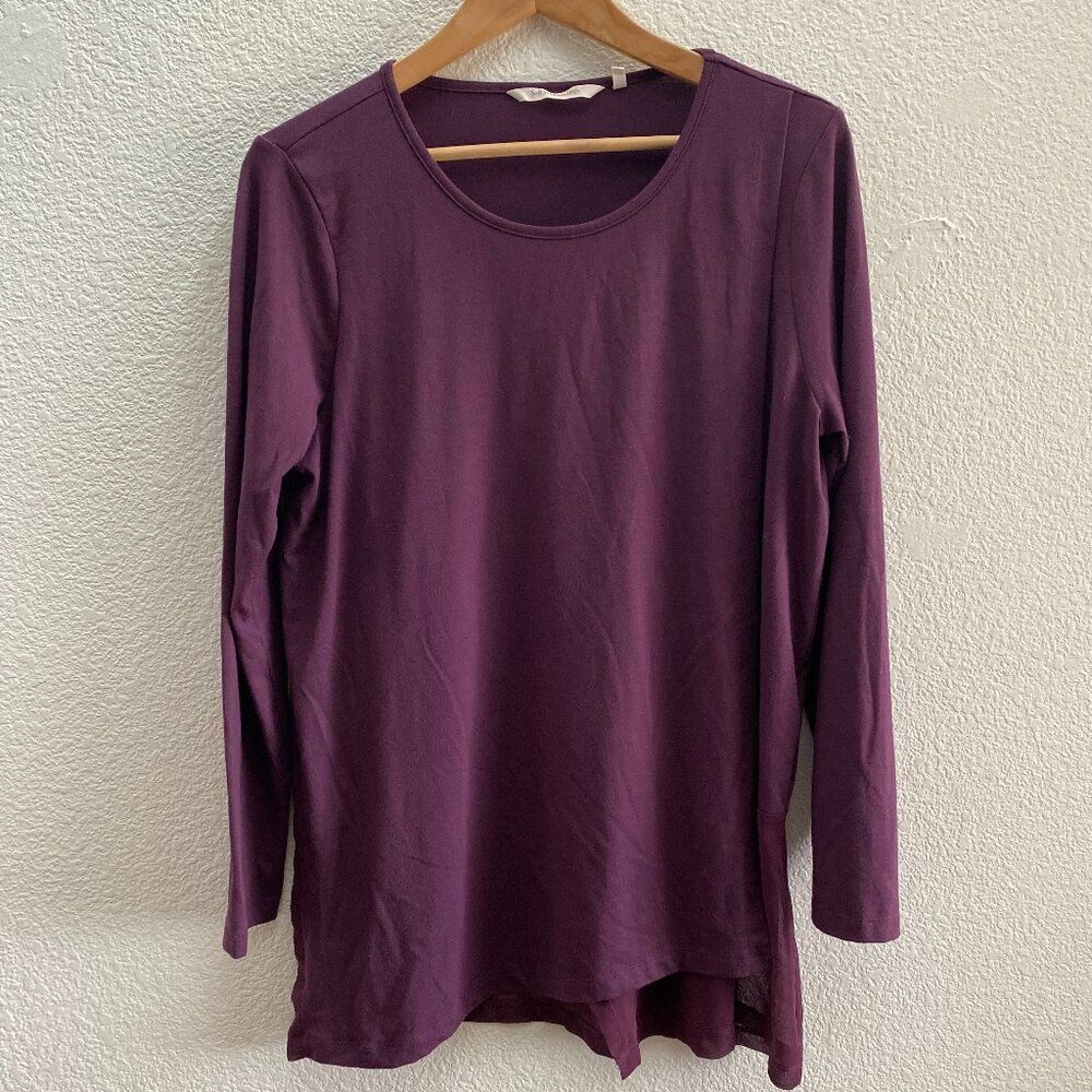 Soft Surroundings Touch of Sheer Tunic Top Large Shirt 2CM00 Purple Blouse Layer